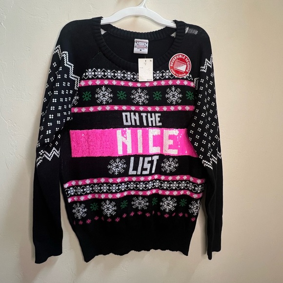 Black and Pink Naughty List Sweater - Picture 2 of 4
